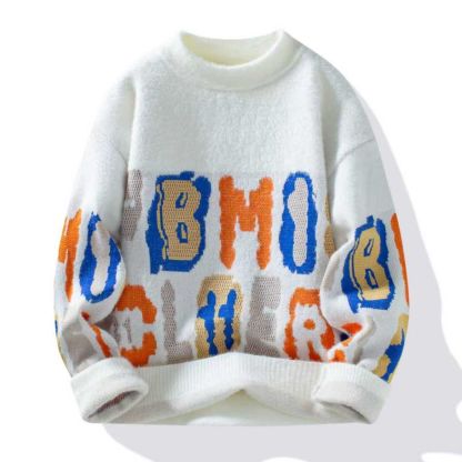 帥氣潮流時尚寬鬆字母撞色毛衣針織衫