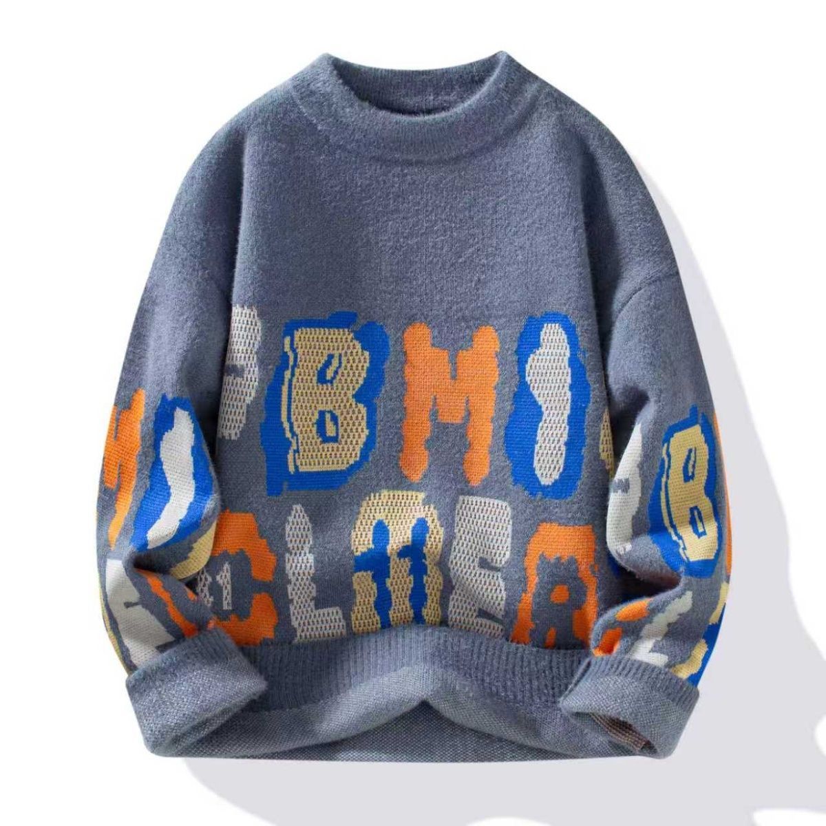 帥氣潮流時尚寬鬆字母撞色毛衣針織衫