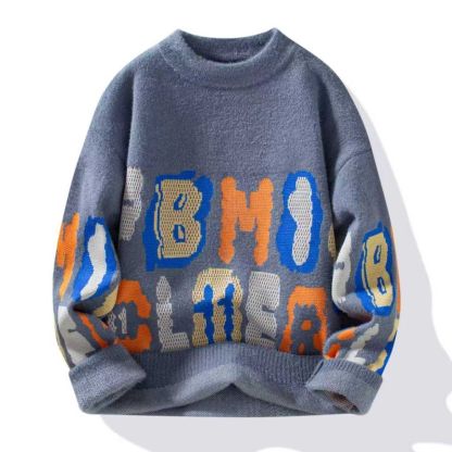 帥氣潮流時尚寬鬆字母撞色毛衣針織衫