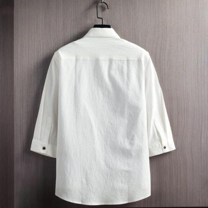 寬鬆休閒Polo領潮流純色七分袖時尚襯衫-NitSoon