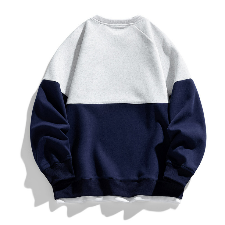 春秋季潮流撞色寬鬆拼接假兩件圓領衛衣