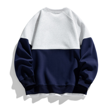 春秋季潮流撞色寬鬆拼接假兩件圓領衛衣