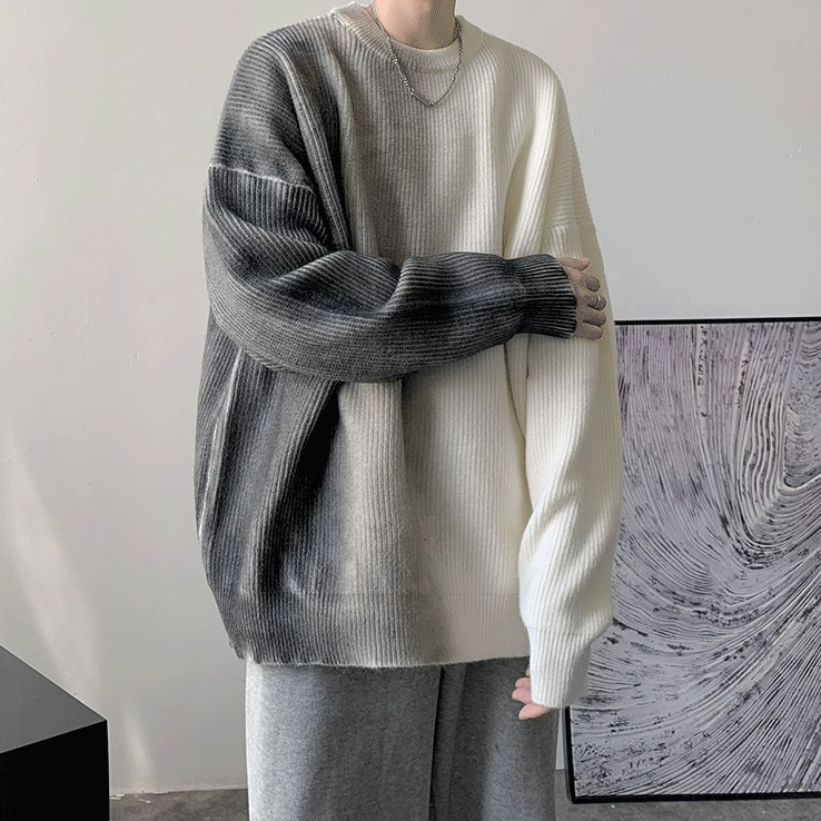 網紅漸變寬鬆慵懶ins港風圓領休閒針織毛衣