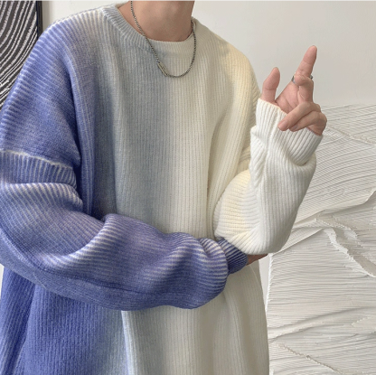 網紅漸變寬鬆慵懶ins港風圓領休閒針織毛衣