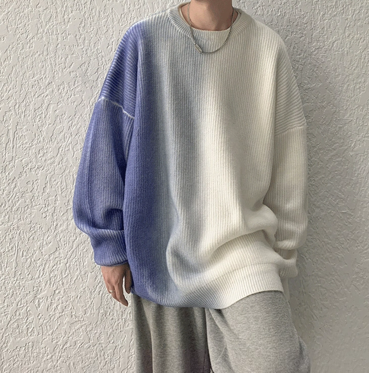 網紅漸變寬鬆慵懶ins港風圓領休閒針織毛衣