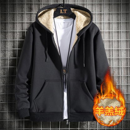 羊羔毛絨開衫厚保暖棉衣寬鬆連帽外套