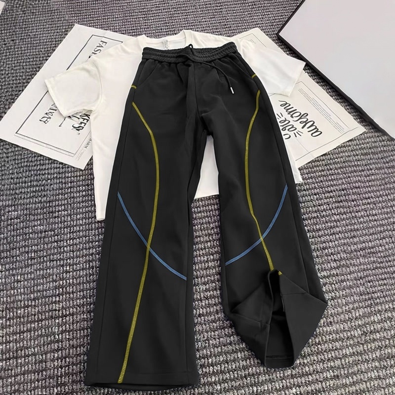 美式復古三條杠寬鬆慵懶風闊腿休閒直筒褲