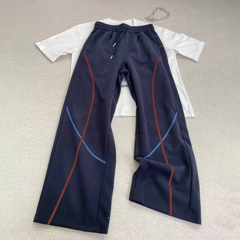 美式復古三條杠寬鬆慵懶風闊腿休閒直筒褲