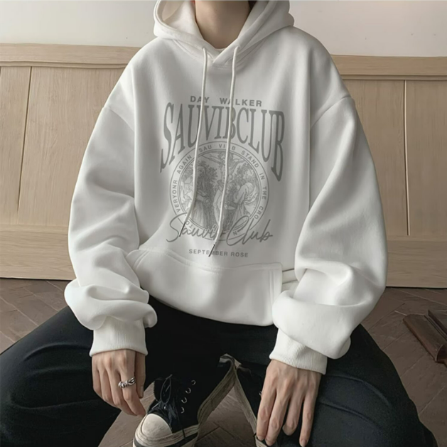 美式潮牌字母印花帽衫刷毛港風重磅情侶連帽T