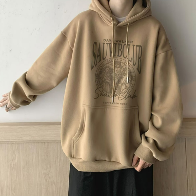 美式潮牌字母印花帽衫刷毛港風重磅情侶連帽T