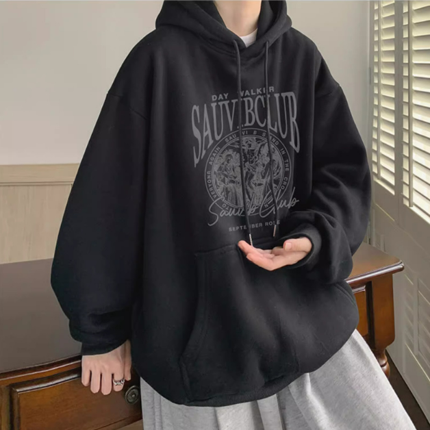 美式潮牌字母印花帽衫刷毛港風重磅情侶連帽T