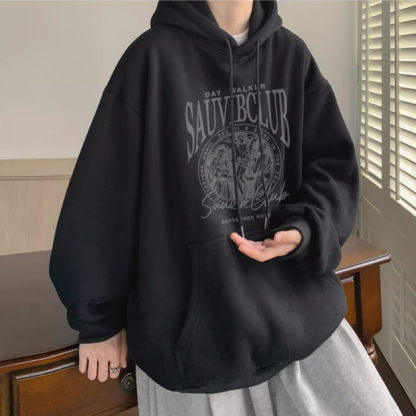 美式潮牌字母印花帽衫刷毛港風重磅情侶連帽T