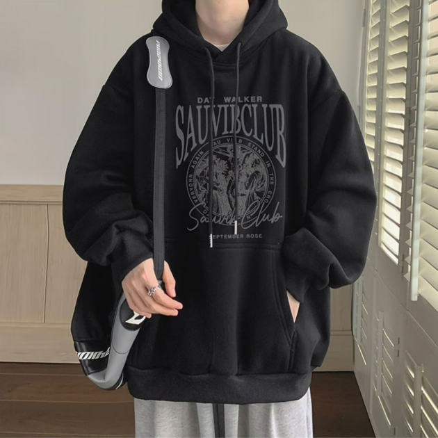 美式潮牌字母印花帽衫刷毛港風重磅情侶連帽T