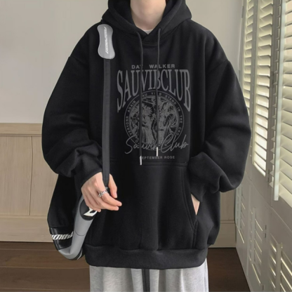 美式潮牌字母印花帽衫刷毛港風重磅情侶連帽T