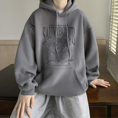 美式潮牌字母印花帽衫刷毛港風重磅情侶連帽T