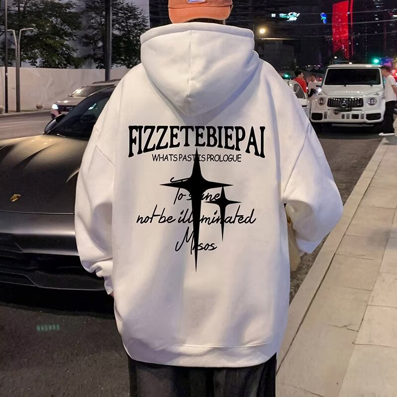 美式復古高街潮牌痞帥寬鬆休閒印花連帽T