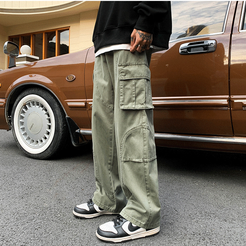 美式復古潮流ins直筒寬鬆休閒闊腿工裝褲