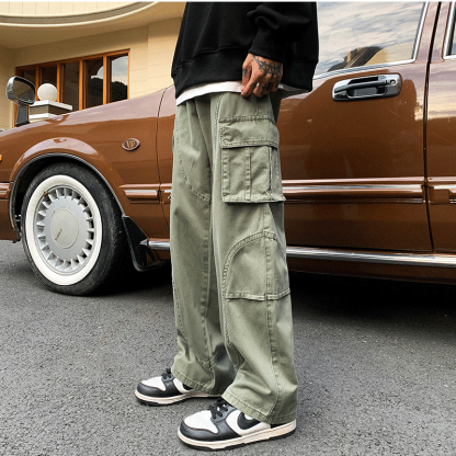 美式復古潮流ins直筒寬鬆休閒闊腿工裝褲