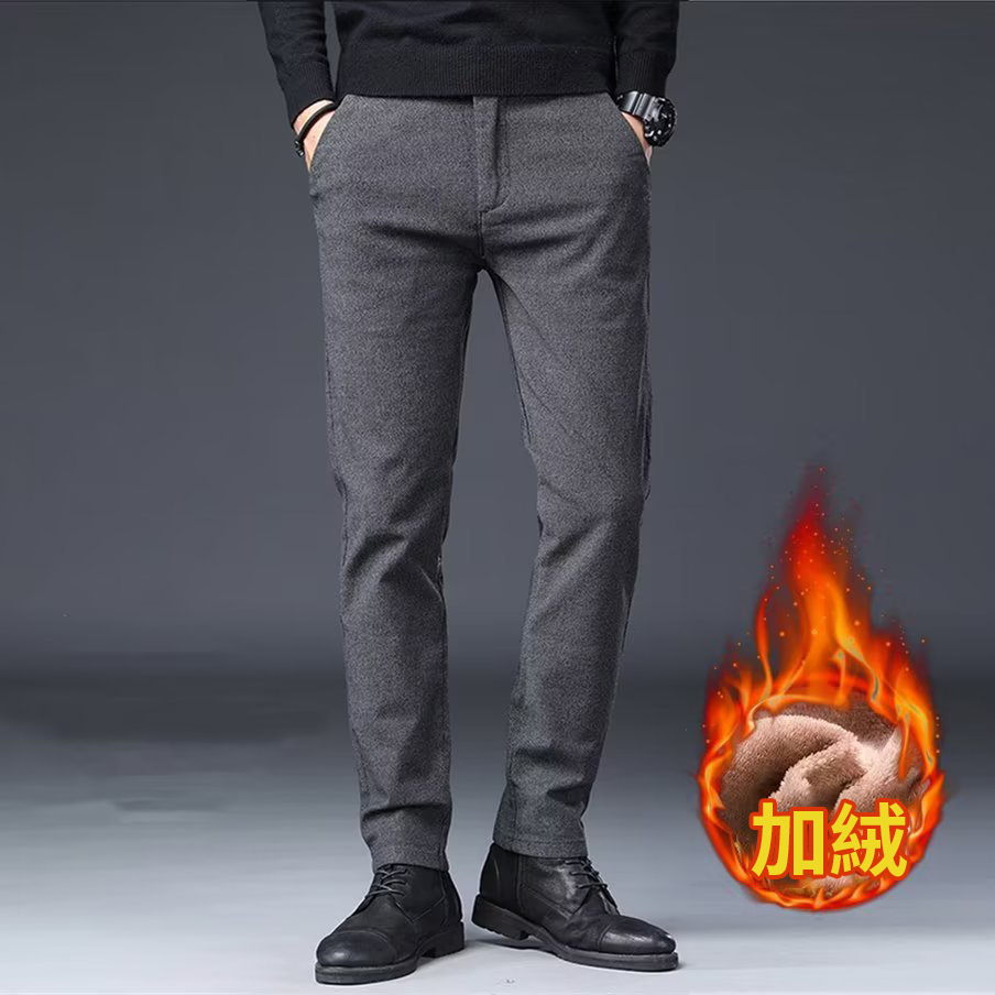 高檔商務直筒修身彈力磨毛呢潮流休閒褲