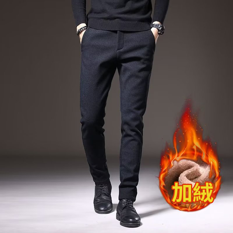 高檔商務直筒修身彈力磨毛呢潮流休閒褲