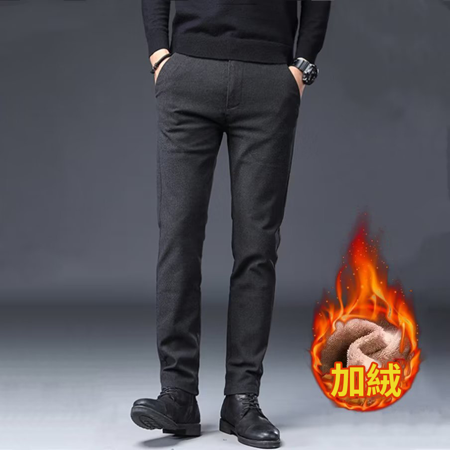 高檔商務直筒修身彈力磨毛呢潮流休閒褲