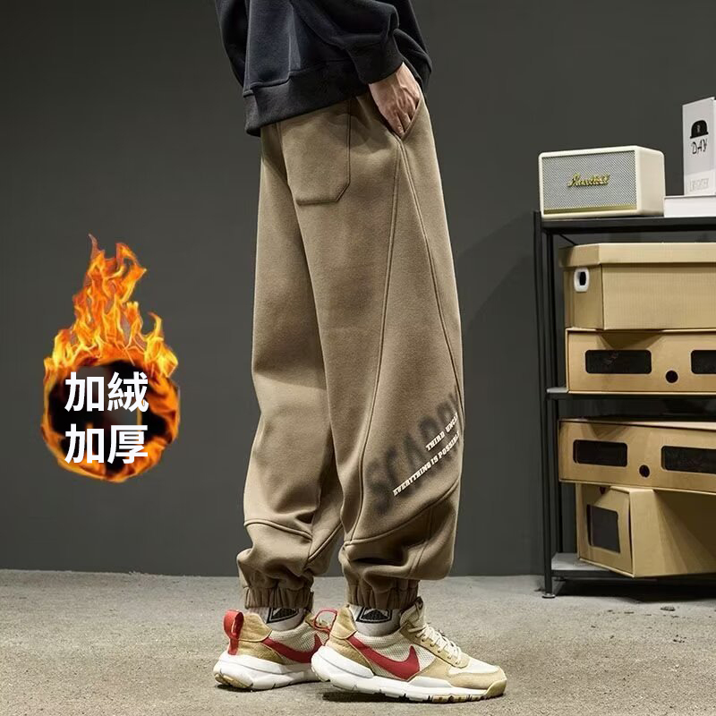 刷毛重磅美式嘻哈字母束腳寬鬆加厚運動褲