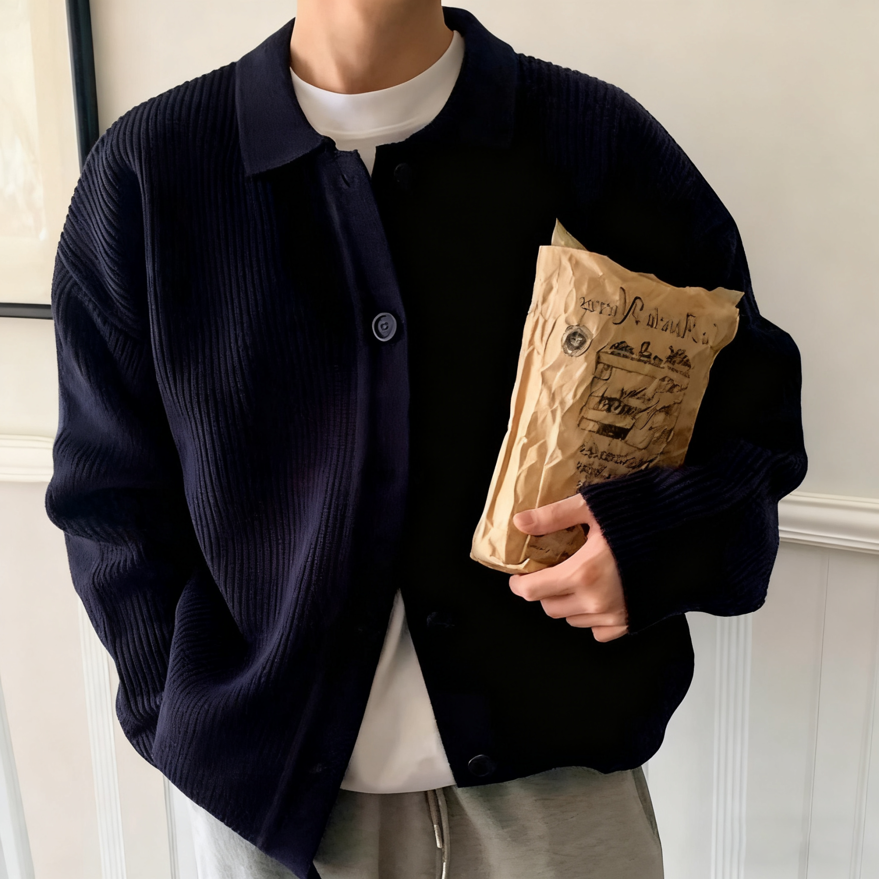 輕熟風素色翻領韓版潮流休閒慵懶風針織開衫