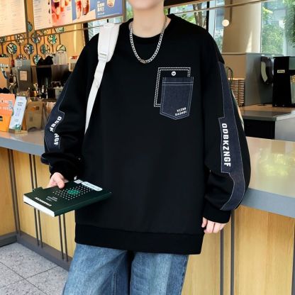 時尚潮流休閒寬鬆圓領印花帥氣長袖t恤