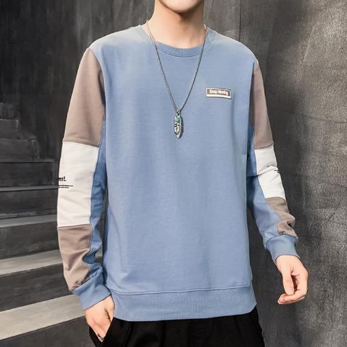 圓領休閒拼接寬鬆套頭ins潮流長袖T恤