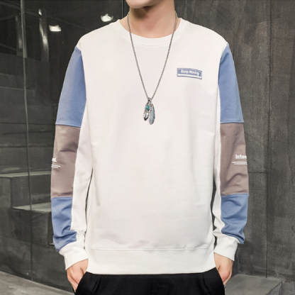 圓領休閒拼接寬鬆套頭ins潮流長袖T恤