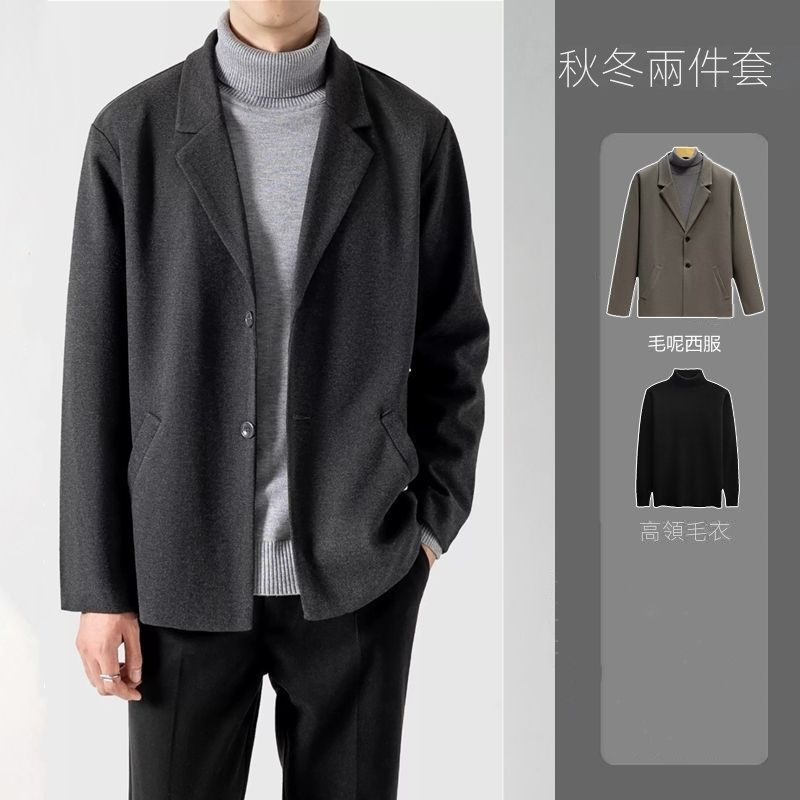 【單件/套裝】毛呢西裝外套高級感輕熟風加厚韓版休閒西服套裝
