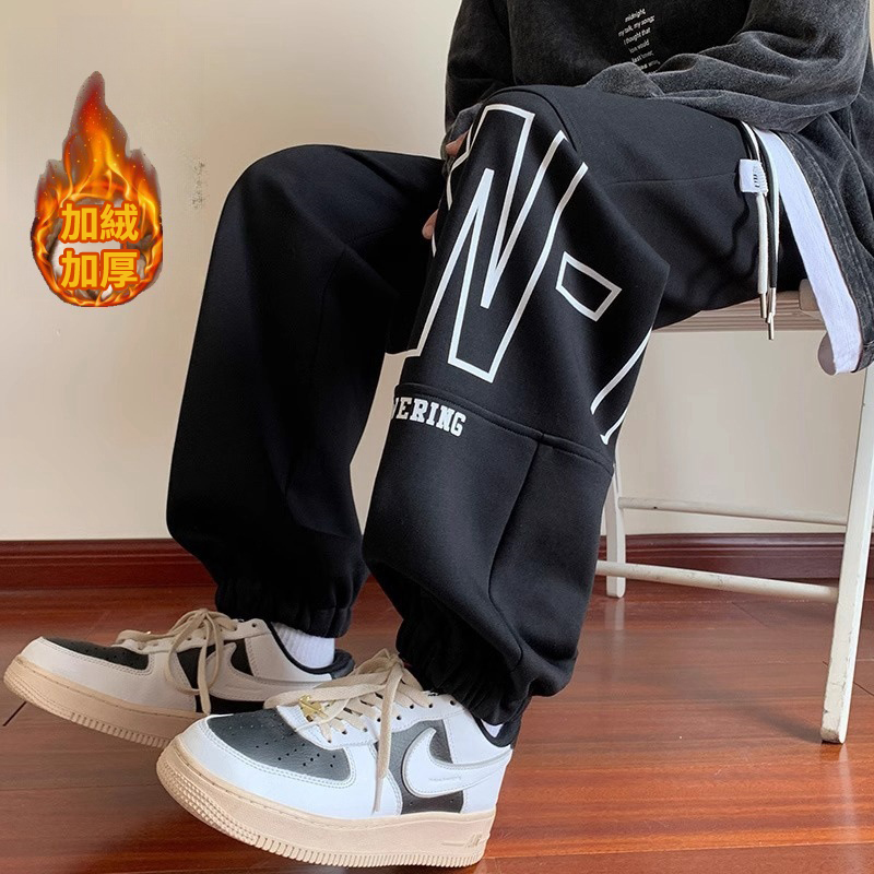 刷毛加厚潮流休閒寬鬆大碼束腳運動褲