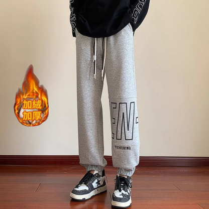 刷毛加厚潮流休閒寬鬆大碼束腳運動褲