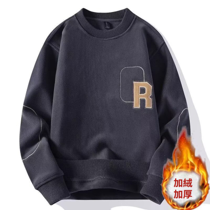 雙面奧粒絨加厚字母刺繡搖粒絨圓領長袖T恤