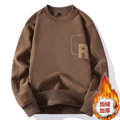 雙面奧粒絨加厚字母刺繡搖粒絨圓領長袖T恤