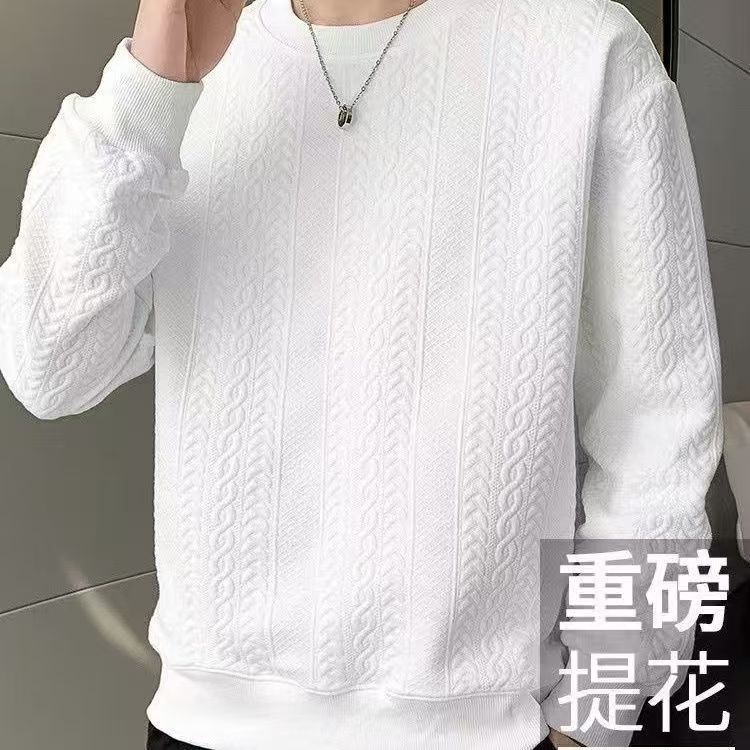 重磅提花潮流寬鬆休閒帥氣長袖打底衫