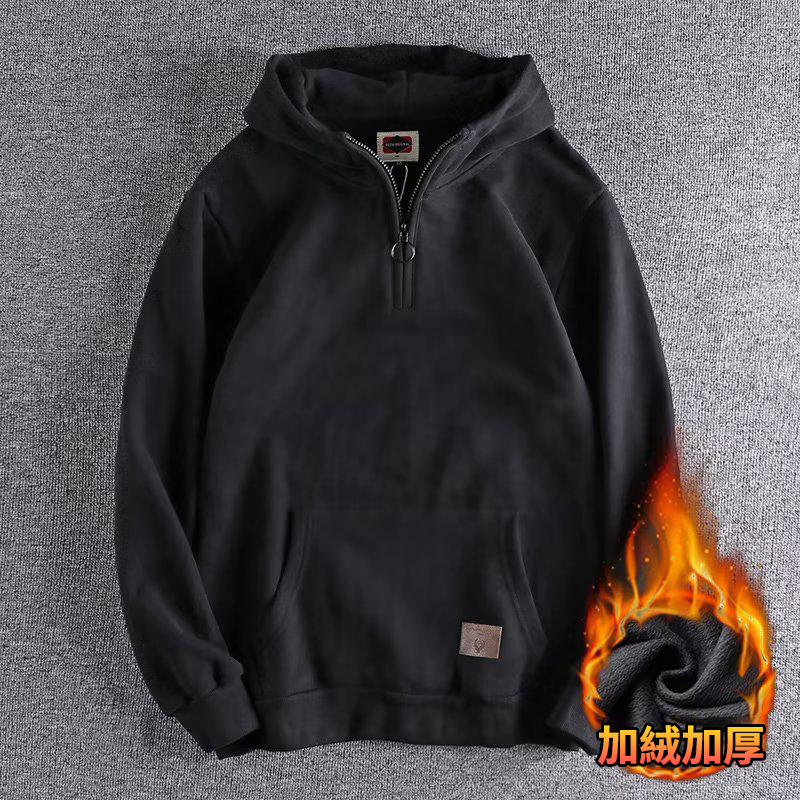 韓版潮流半開拉鍊領休閒連帽T