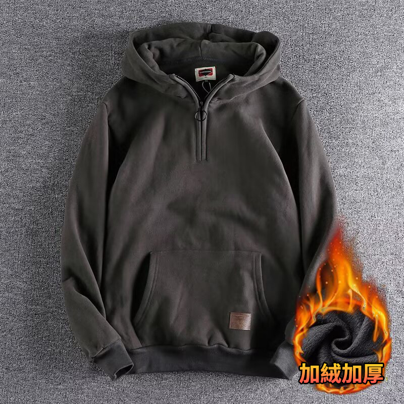 韓版潮流半開拉鍊領休閒連帽T