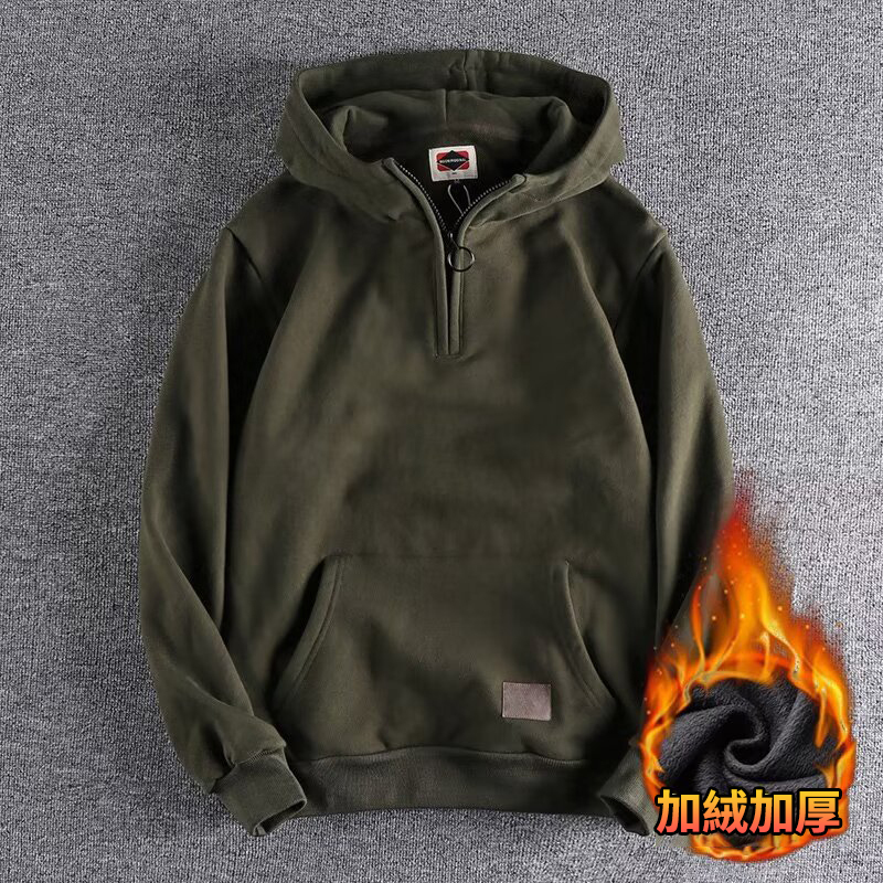 韓版潮流半開拉鍊領休閒連帽T