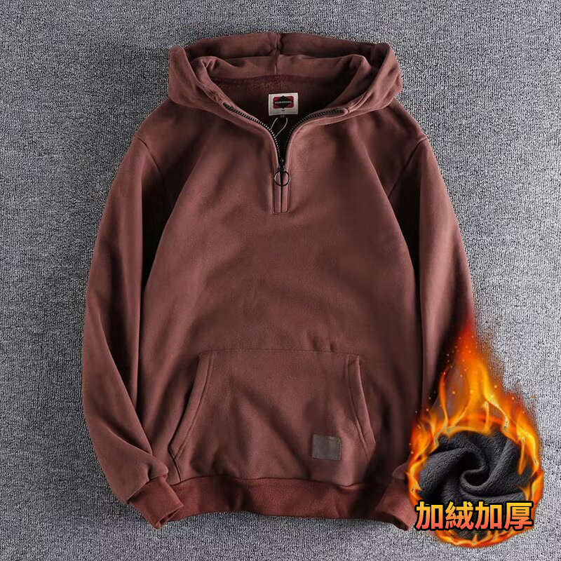 韓版潮流半開拉鍊領休閒連帽T