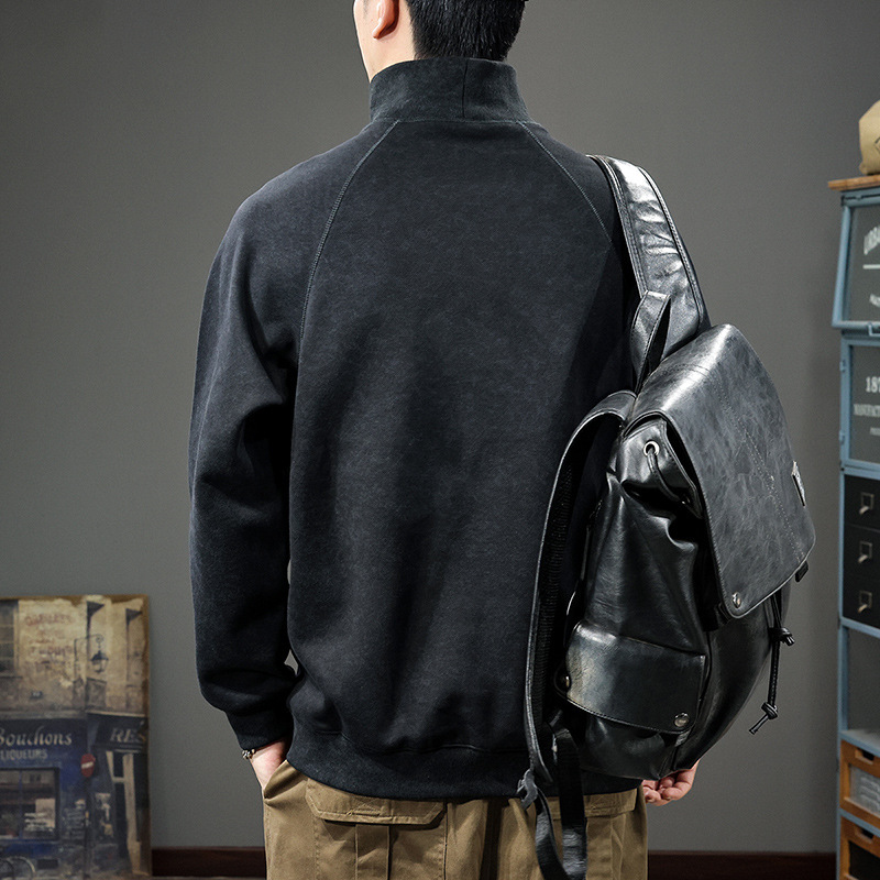 麂皮絨半高領潮牌重磅大碼復古扎染鋼印休閒打底衫