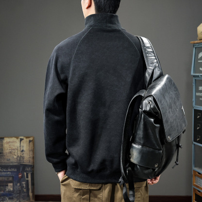 麂皮絨半高領潮牌重磅大碼復古扎染鋼印休閒打底衫