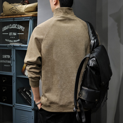 麂皮絨半高領潮牌重磅大碼復古扎染鋼印休閒打底衫