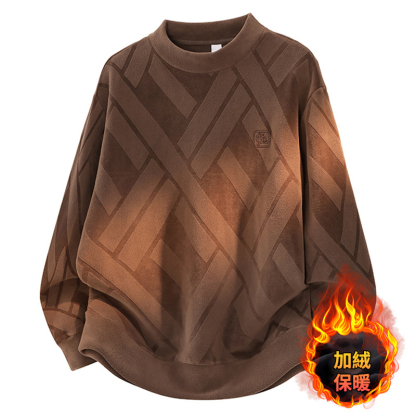 重磅大碼雙面奧粒絨保暖圓領休閑長袖T恤