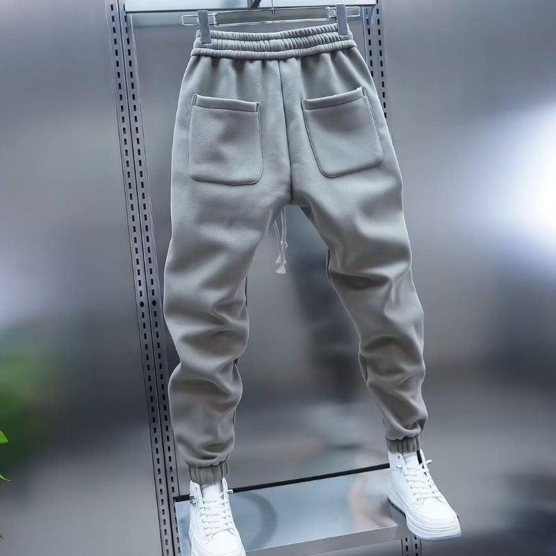 拼接豎條潮流鬆緊腰百搭時尚束腳運動休閒褲