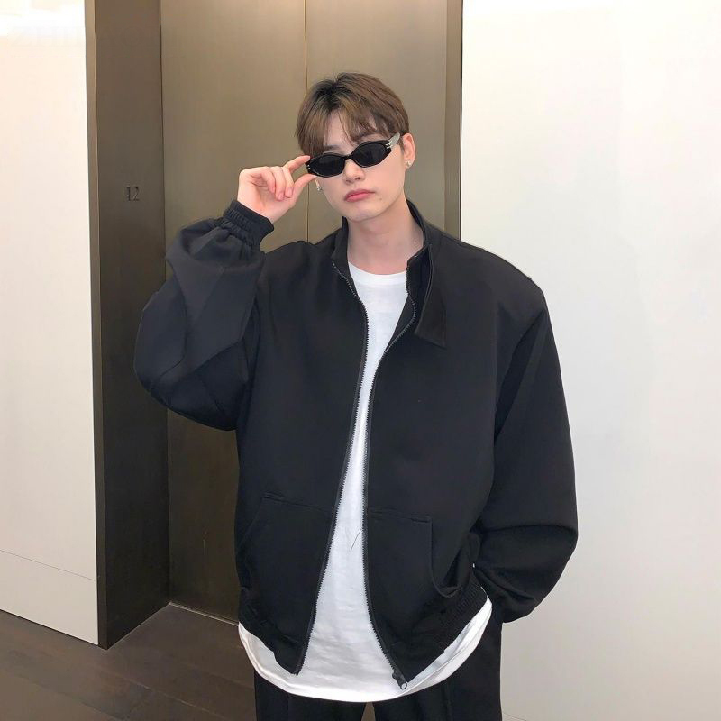 【整套】慵懶風寬鬆立領開衫外套+運動休閒褲兩件套裝