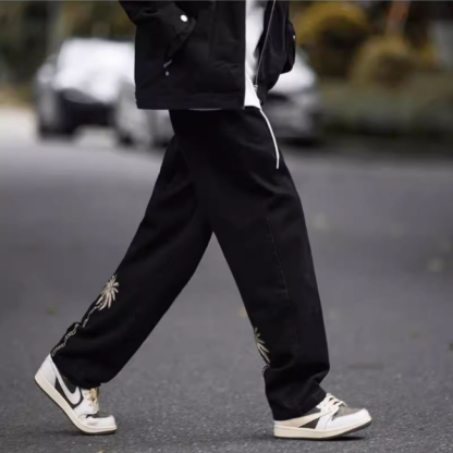 美式休閒街頭潮流水洗復古寬鬆直筒牛仔褲