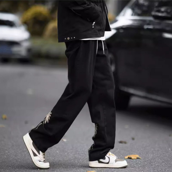 美式休閒街頭潮流水洗復古寬鬆直筒牛仔褲