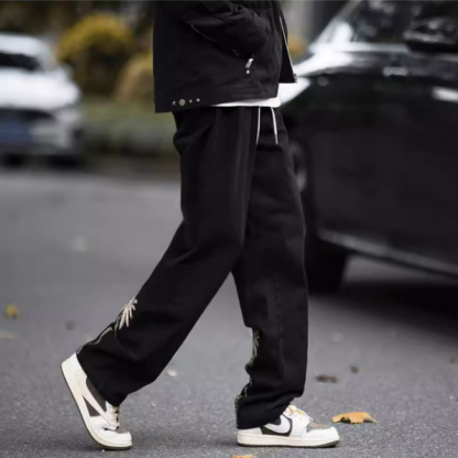 美式休閒街頭潮流水洗復古寬鬆直筒牛仔褲