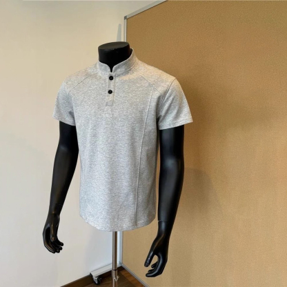 美式復古亨利領cleanfit正肩顯瘦短版短袖T恤